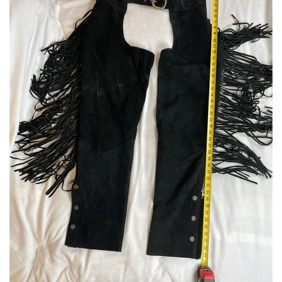 Harley Davidson Black Leather Chaps‎ with Fringe - Picture 5 of 13